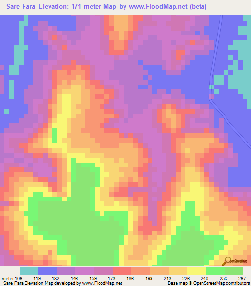 Sare Fara,Guinea Elevation Map