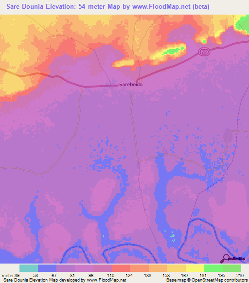 Sare Dounia,Guinea Elevation Map