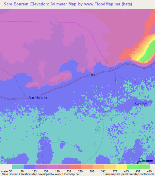 Sare Bourem,Guinea Elevation Map