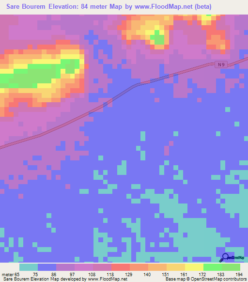 Sare Bourem,Guinea Elevation Map