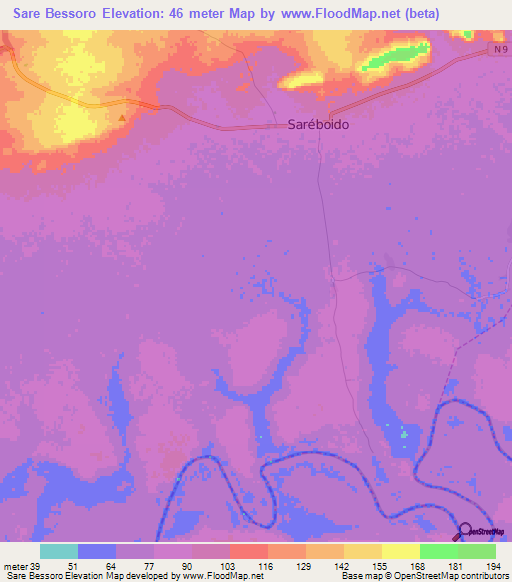 Sare Bessoro,Guinea Elevation Map