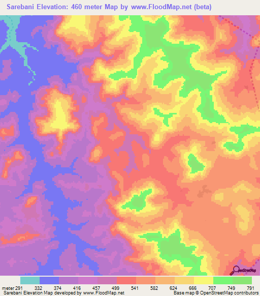 Sarebani,Guinea Elevation Map