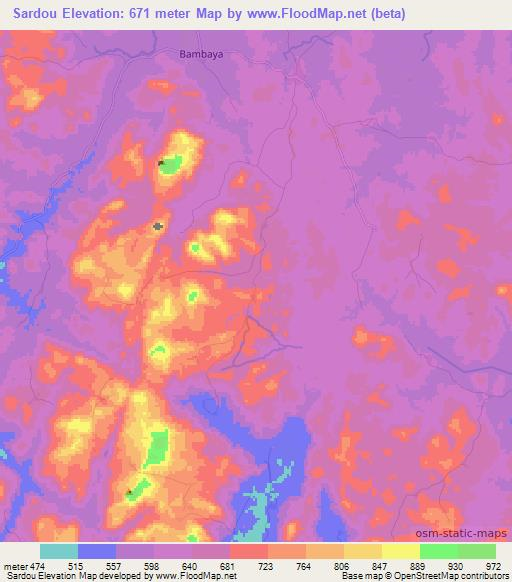 Sardou,Guinea Elevation Map