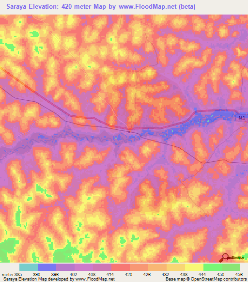 Saraya,Guinea Elevation Map