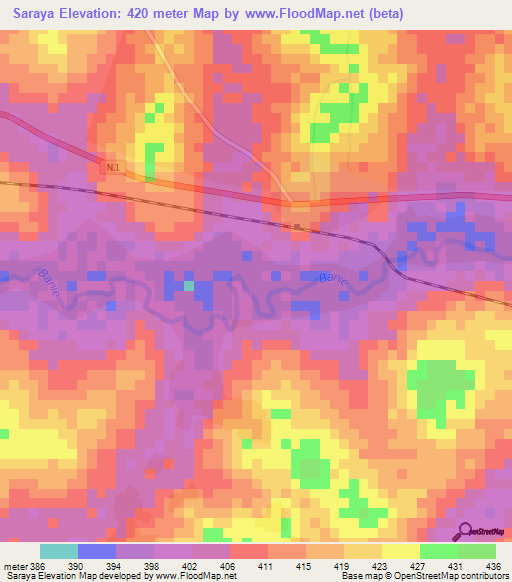 Saraya,Guinea Elevation Map