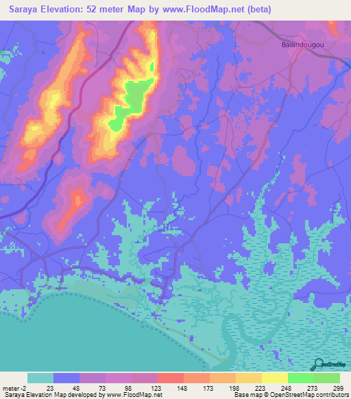 Saraya,Guinea Elevation Map