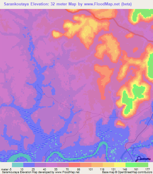 Sarankoutaya,Guinea Elevation Map