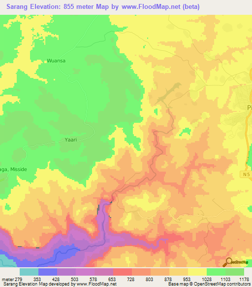 Sarang,Guinea Elevation Map