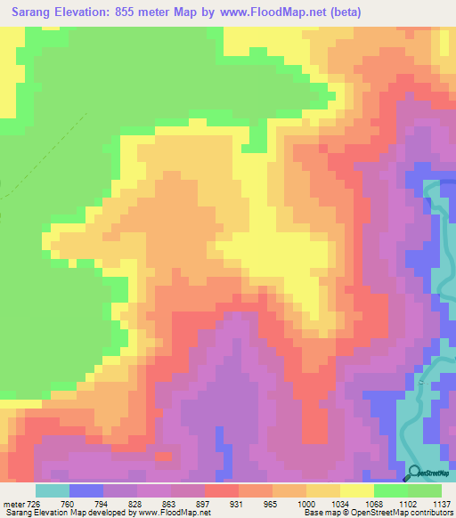 Sarang,Guinea Elevation Map