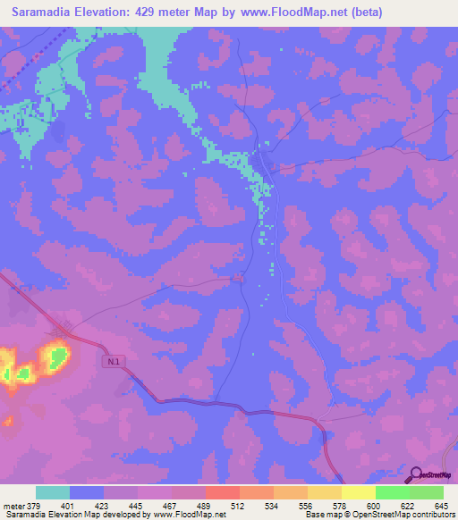 Saramadia,Guinea Elevation Map