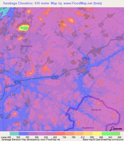 Sarabaga,Guinea Elevation Map