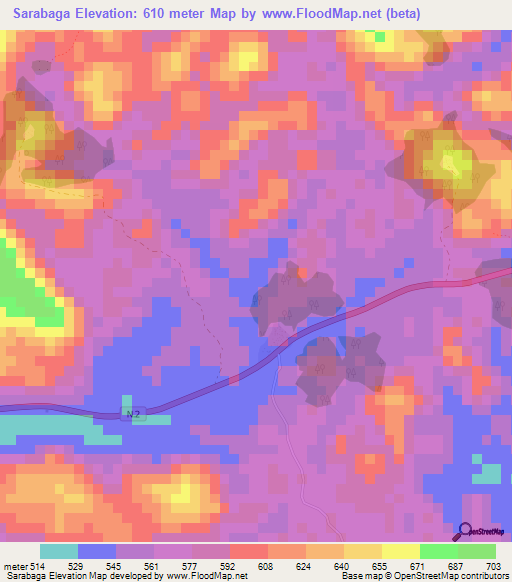 Sarabaga,Guinea Elevation Map