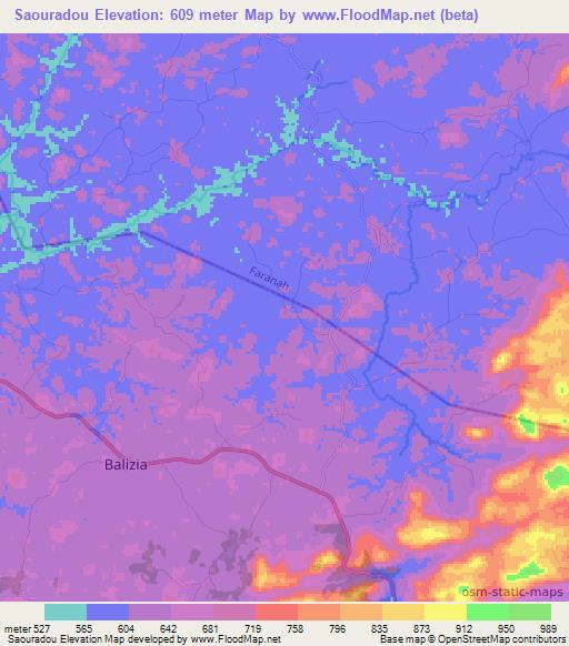 Saouradou,Guinea Elevation Map