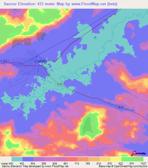 Saorou,Guinea Elevation Map