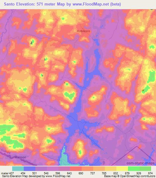 Santo,Guinea Elevation Map