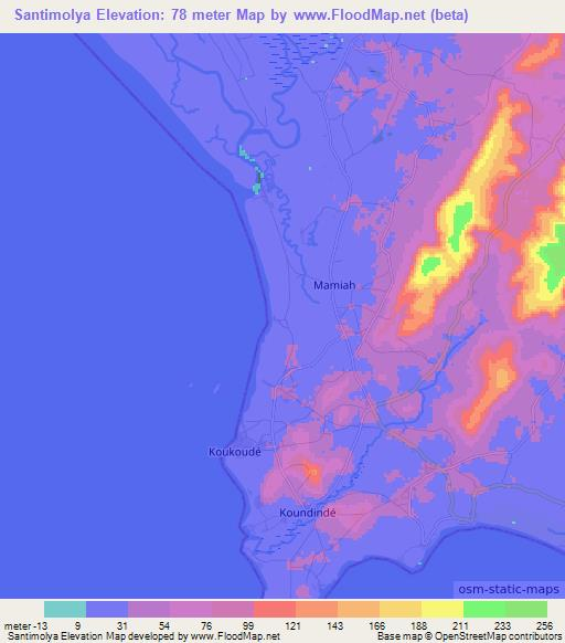 Santimolya,Guinea Elevation Map