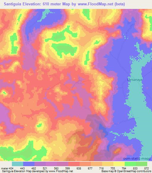 Santiguia,Guinea Elevation Map