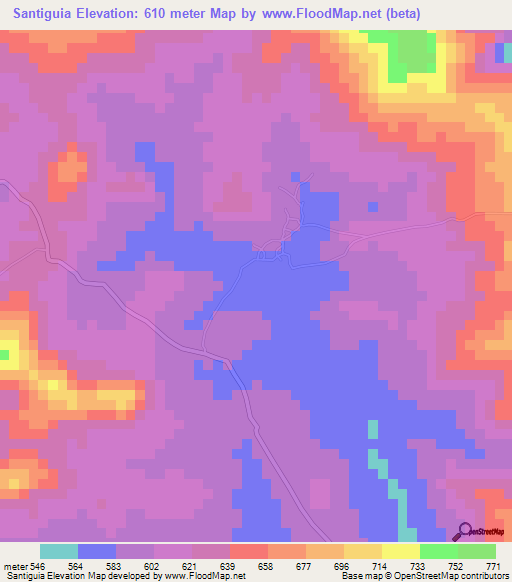 Santiguia,Guinea Elevation Map