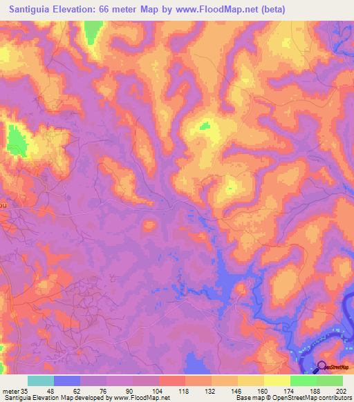 Santiguia,Guinea Elevation Map