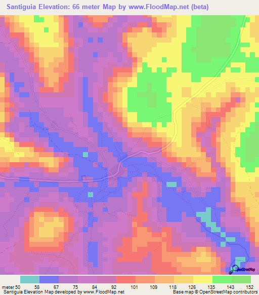 Santiguia,Guinea Elevation Map