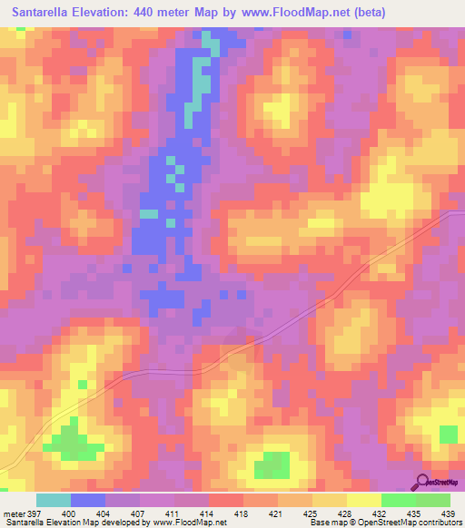 Santarella,Guinea Elevation Map