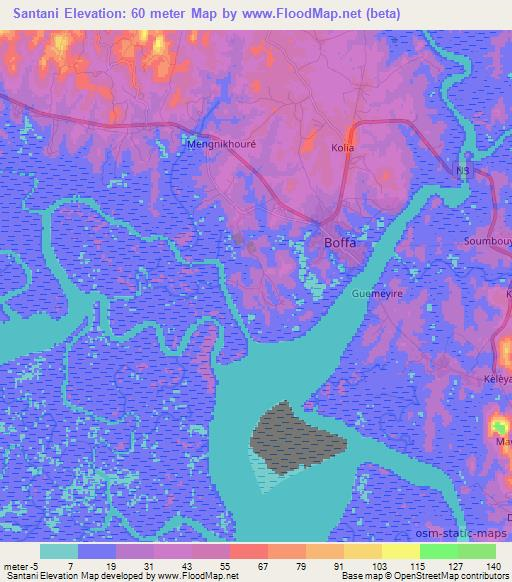 Santani,Guinea Elevation Map