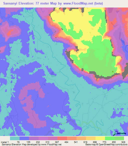 Sansanyi,Guinea Elevation Map