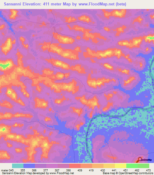 Sansanni,Guinea Elevation Map