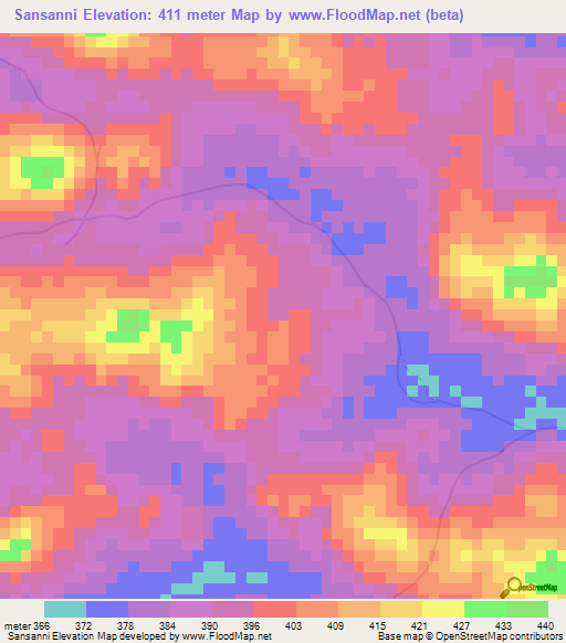 Sansanni,Guinea Elevation Map