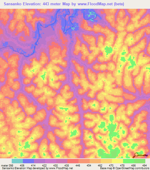 Sansanko,Guinea Elevation Map