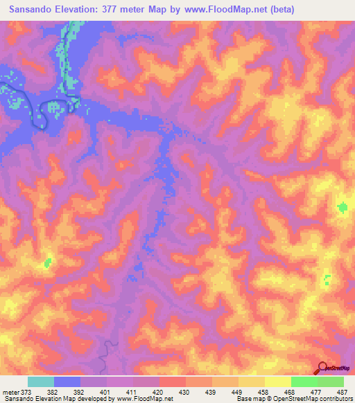 Sansando,Guinea Elevation Map