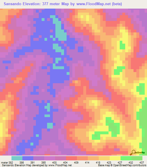 Sansando,Guinea Elevation Map