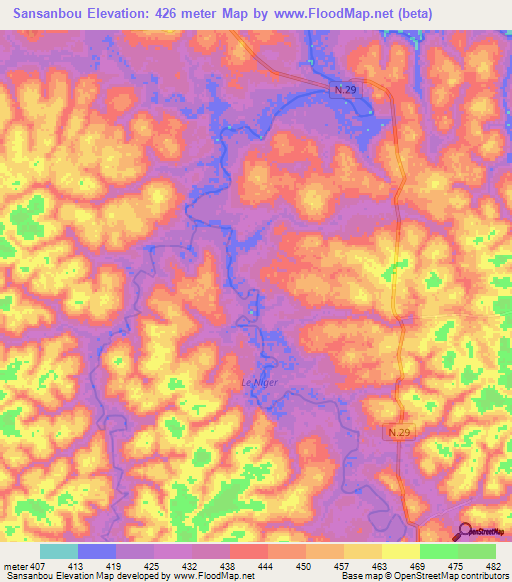 Sansanbou,Guinea Elevation Map