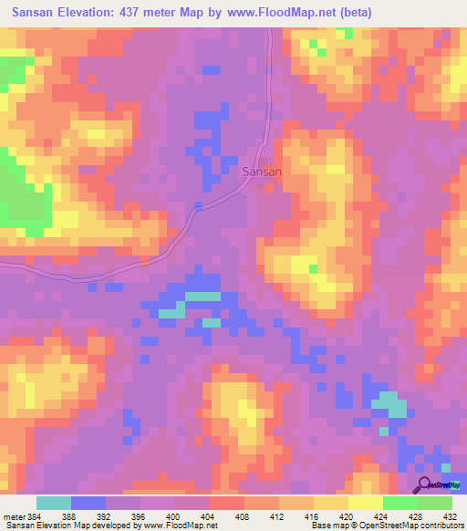 Sansan,Guinea Elevation Map