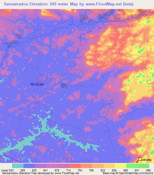 Sansamadou,Guinea Elevation Map