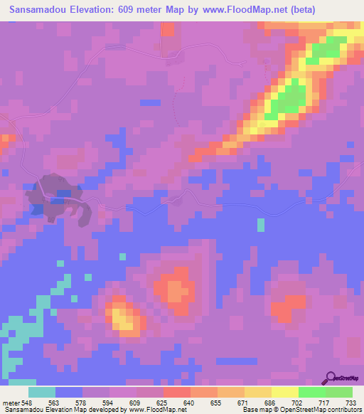 Sansamadou,Guinea Elevation Map