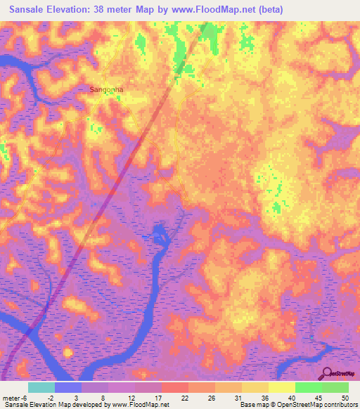 Sansale,Guinea Elevation Map