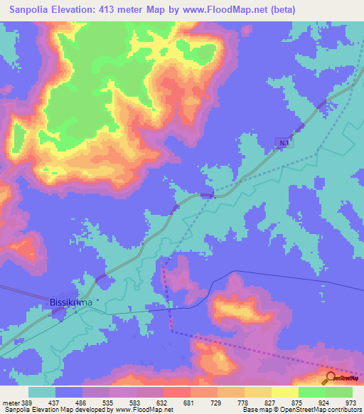 Sanpolia,Guinea Elevation Map