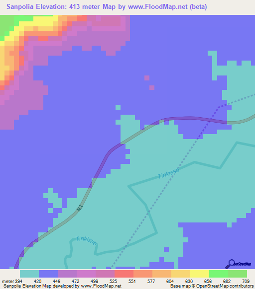 Sanpolia,Guinea Elevation Map