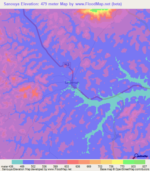 Sanouya,Guinea Elevation Map