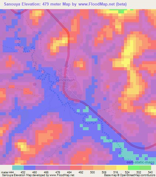 Sanouya,Guinea Elevation Map