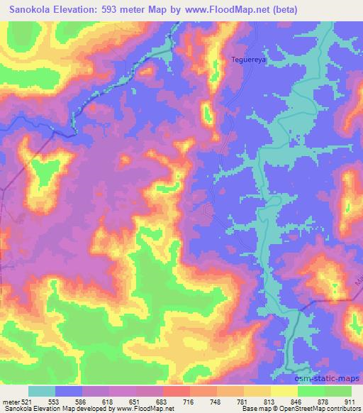 Sanokola,Guinea Elevation Map