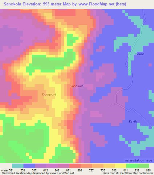 Sanokola,Guinea Elevation Map