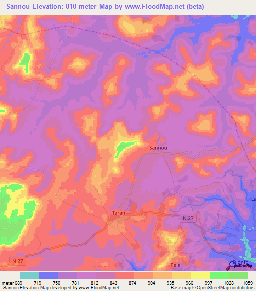 Sannou,Guinea Elevation Map