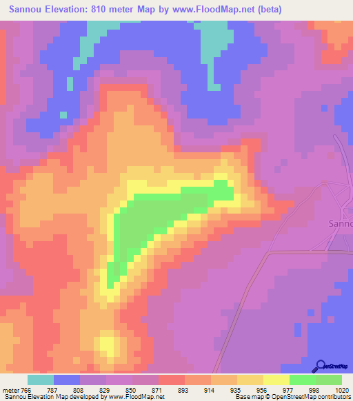 Sannou,Guinea Elevation Map