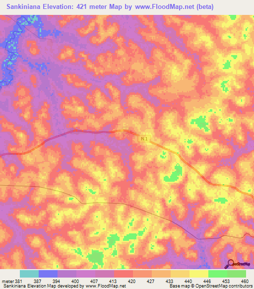 Sankiniana,Guinea Elevation Map