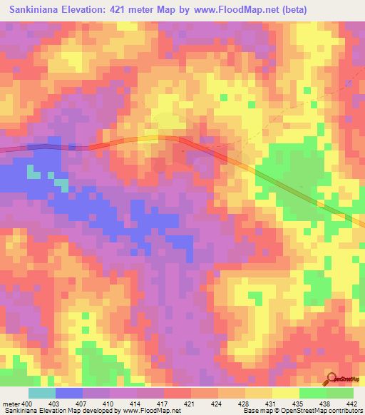 Sankiniana,Guinea Elevation Map