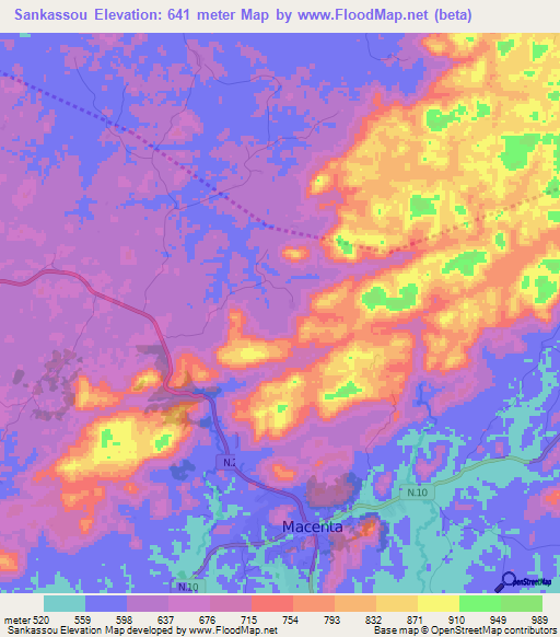 Sankassou,Guinea Elevation Map