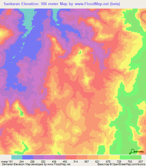 Sankaran,Guinea Elevation Map