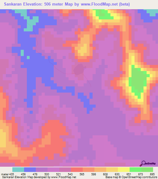 Sankaran,Guinea Elevation Map